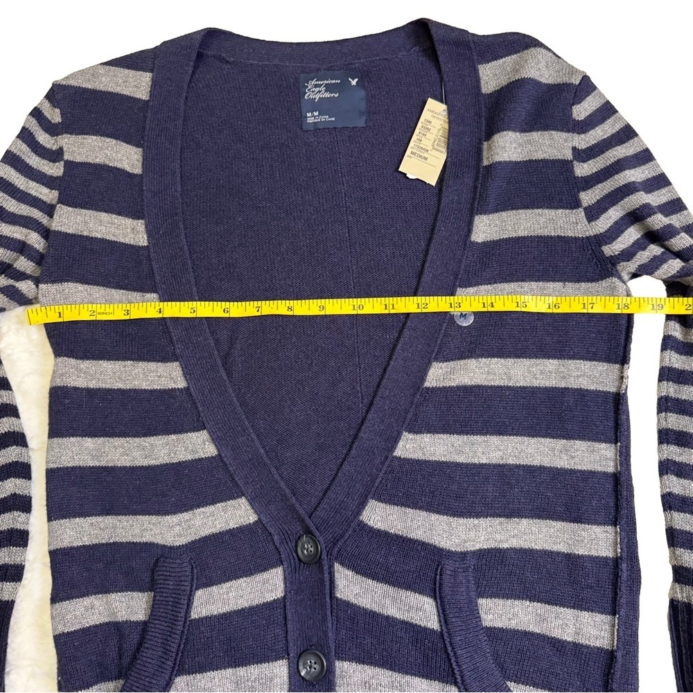 American Eagle Navy and Gray Striped Cardigan Size Medium Button Down Vintage - Picture 7 of 12